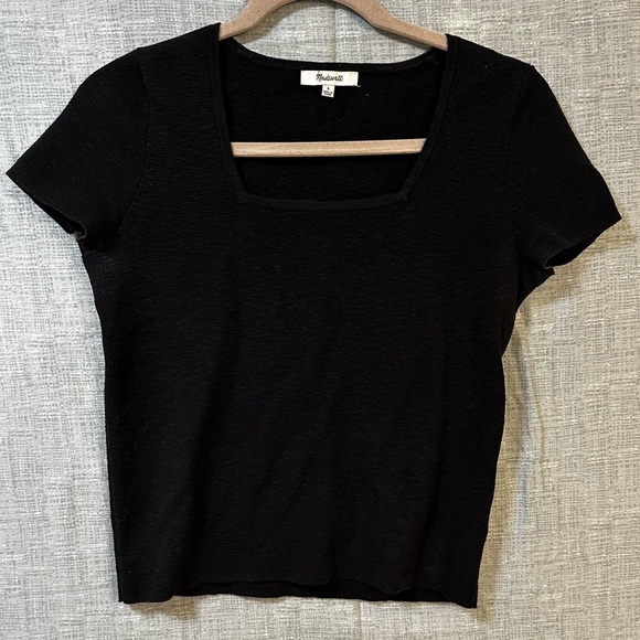 Madewell Tops - MADEWELL WOMEN'S TRUE BLACK SHORT SLEEVE RIBBED SQUARE-NECK CROP TEE TOP Sz S